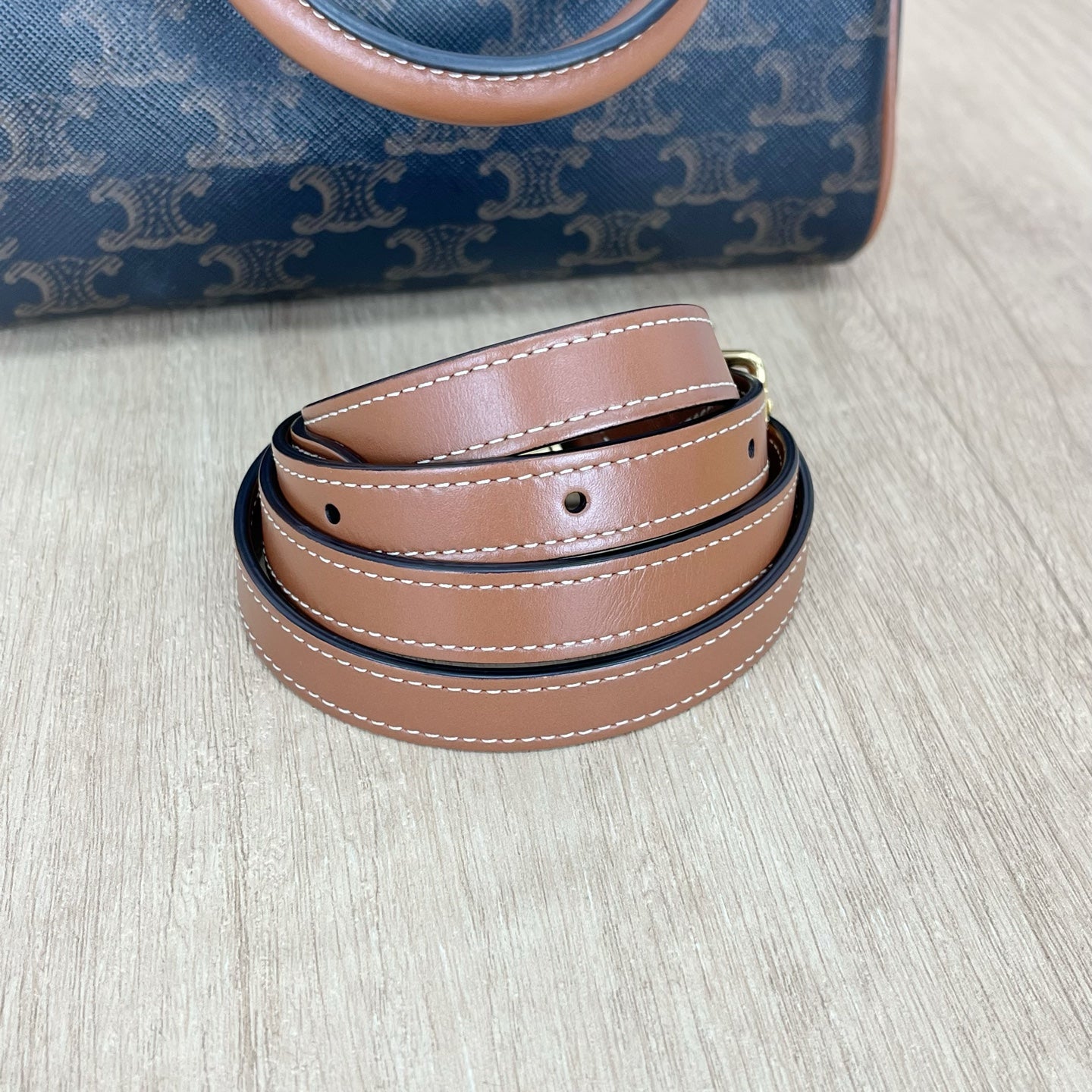 Celine Small logo-printed cowhide Boston bag Brown 113772CAS.04LU