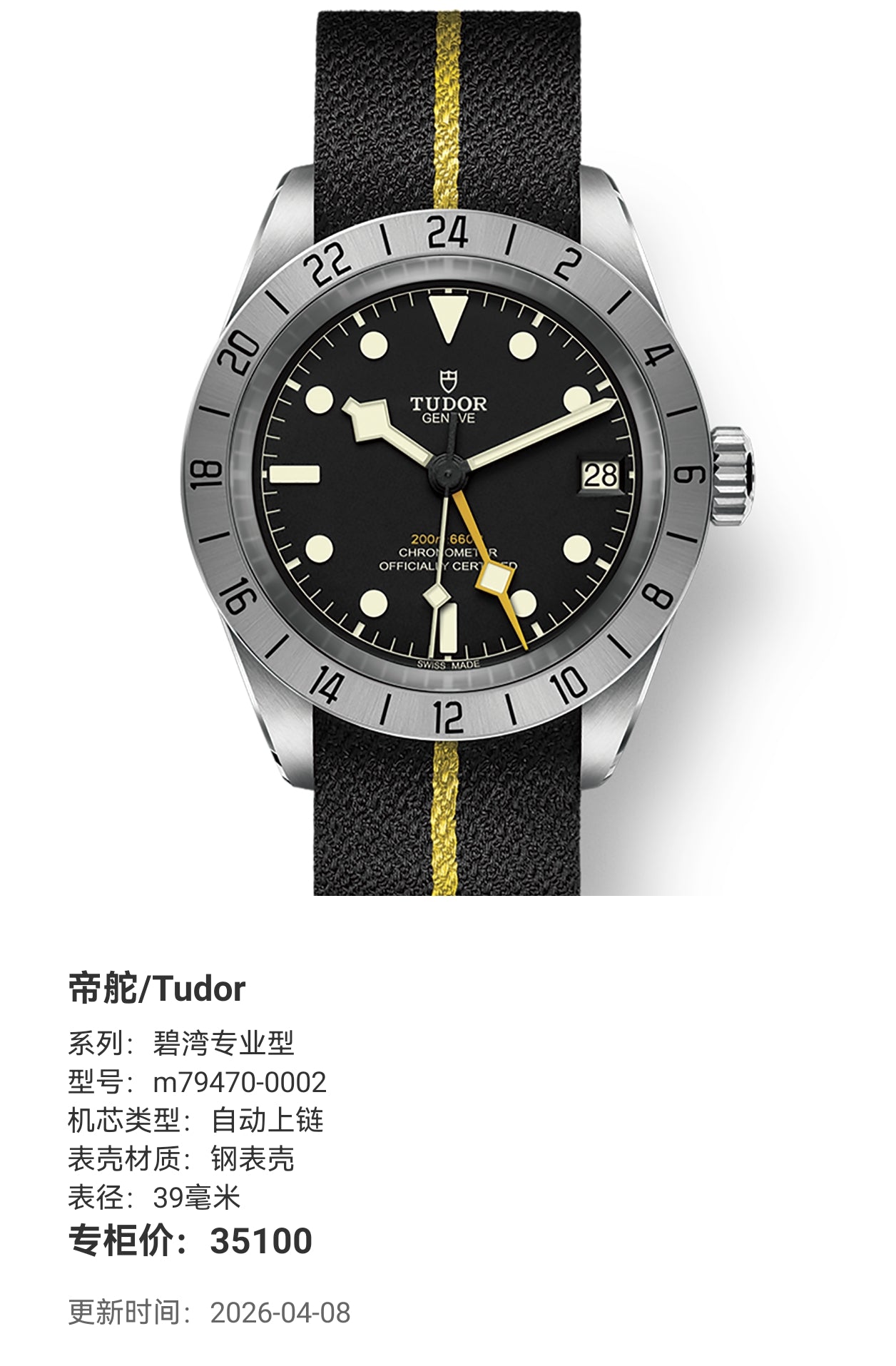 Tudor Biwan Professional Model 39 millimeters m79470-0002