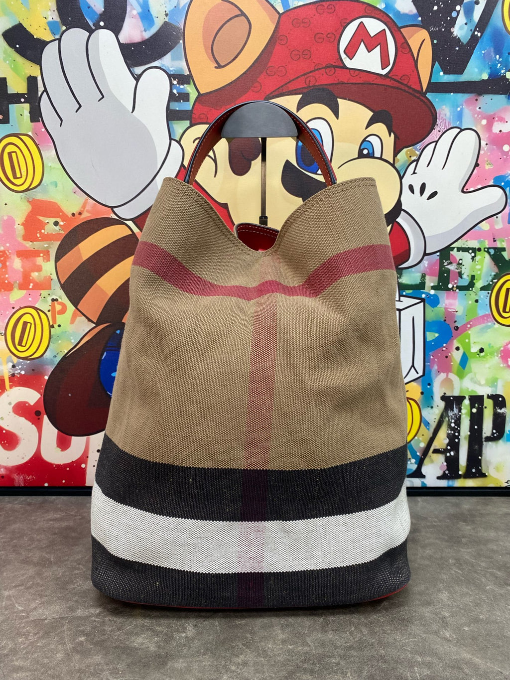 Burberry Canvas Red Bucket & Drawstring Bag