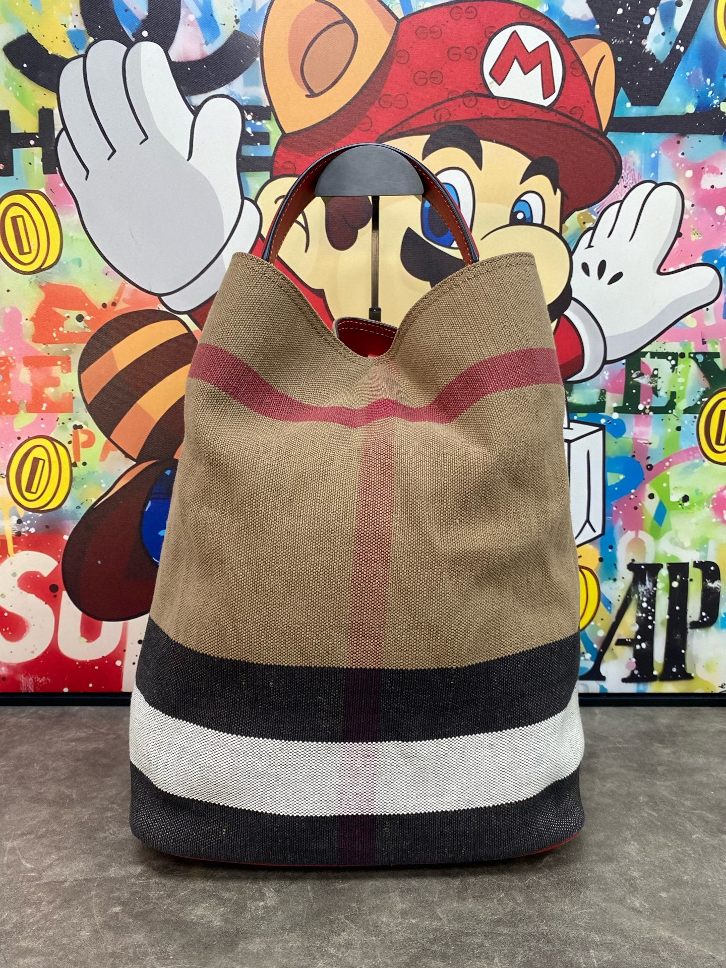 Burberry Canvas Red Bucket & Drawstring Bag