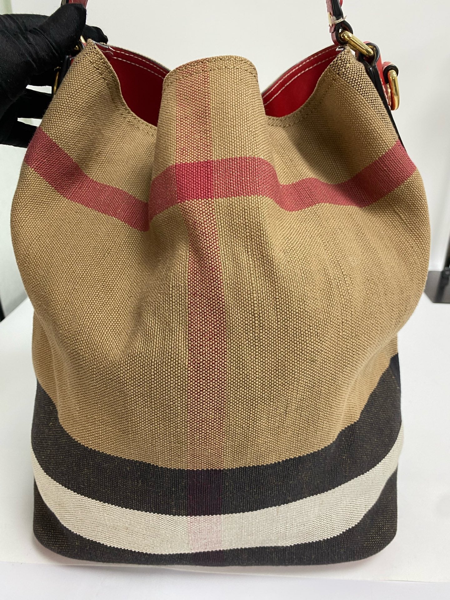 Burberry Canvas Red Bucket & Drawstring Bag