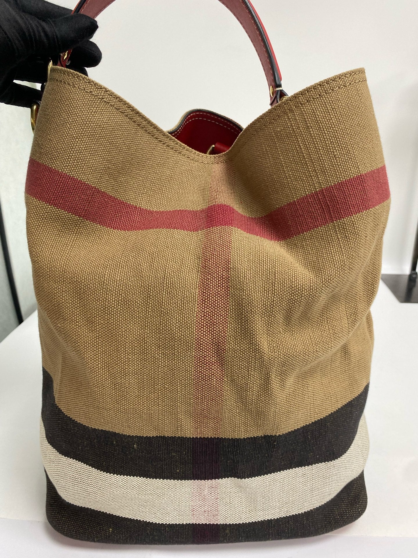 Burberry Canvas Red Bucket & Drawstring Bag