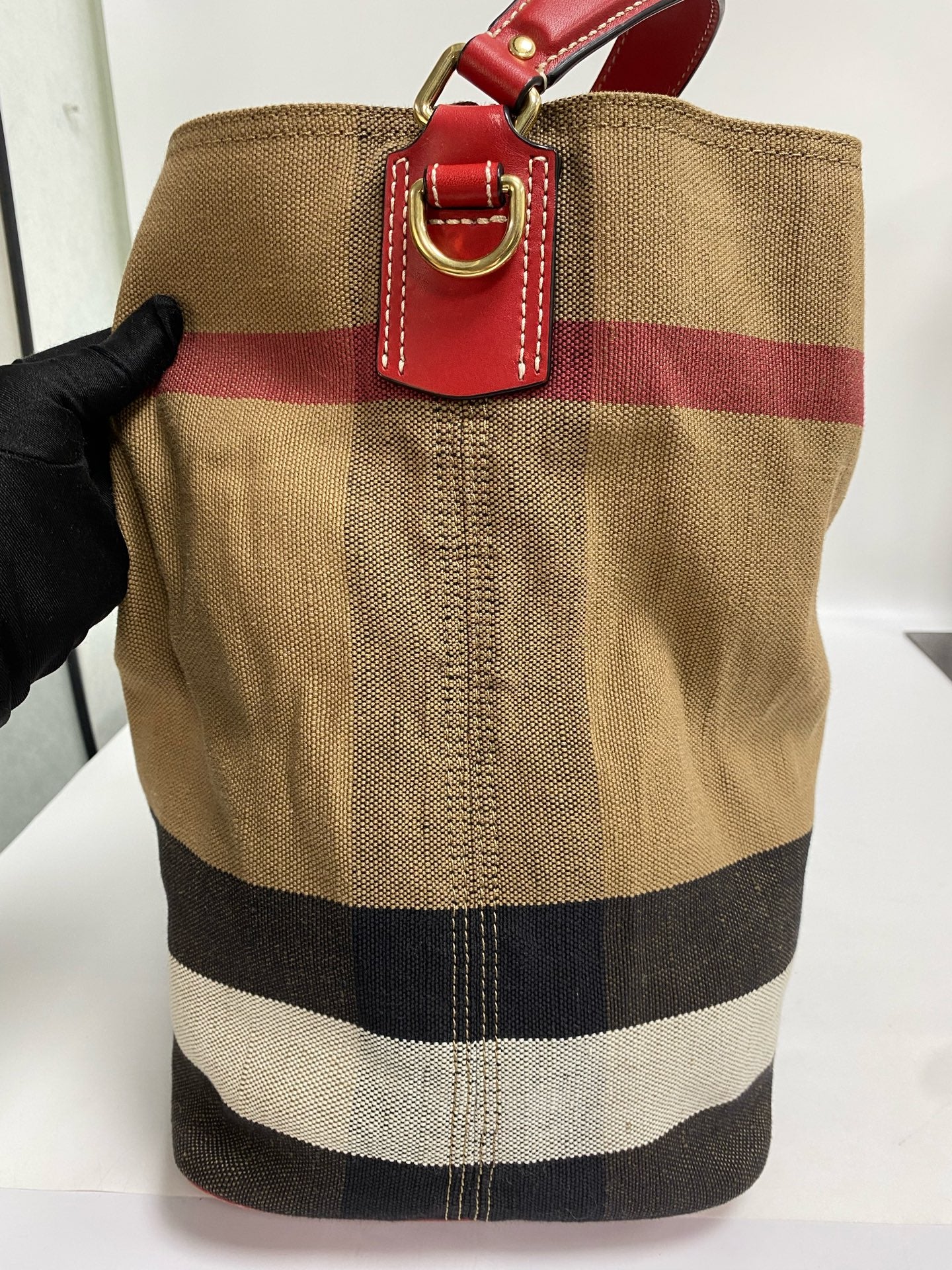 Burberry Canvas Red Bucket & Drawstring Bag