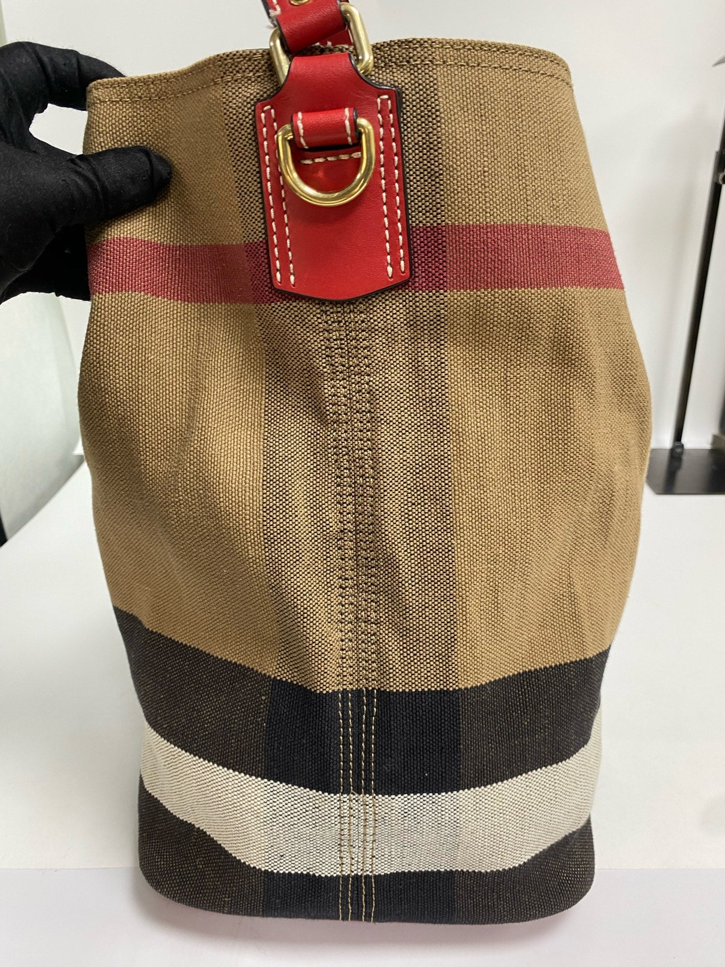 Burberry Canvas Red Bucket & Drawstring Bag