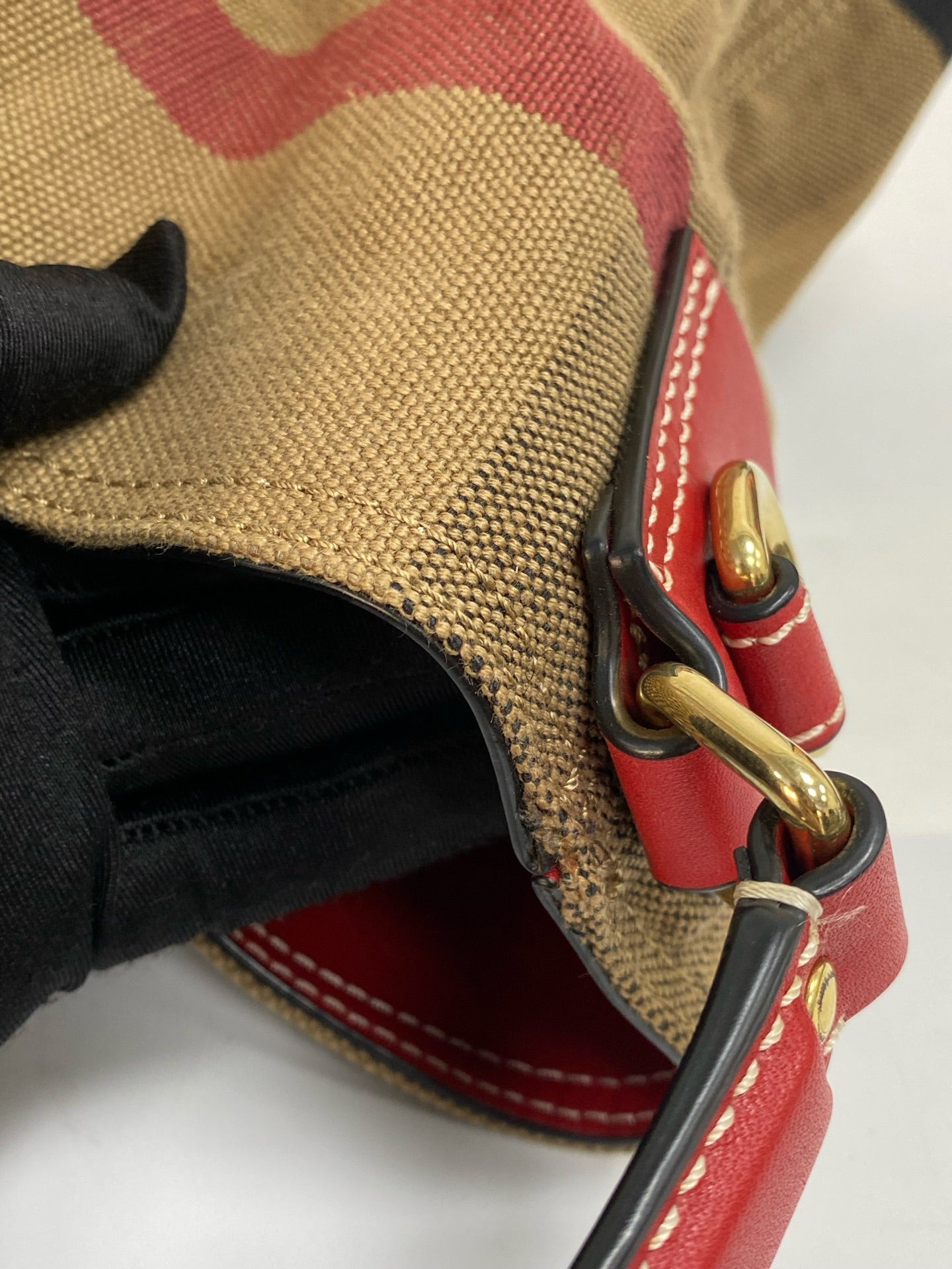 Burberry Canvas Red Bucket & Drawstring Bag