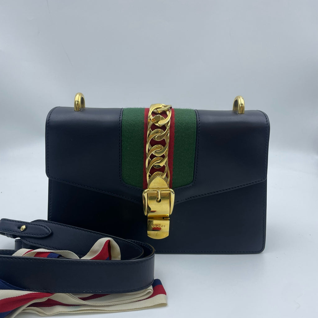 Gucci SYLVIE Metal Blue Satchel 524405-CVLEG-8638