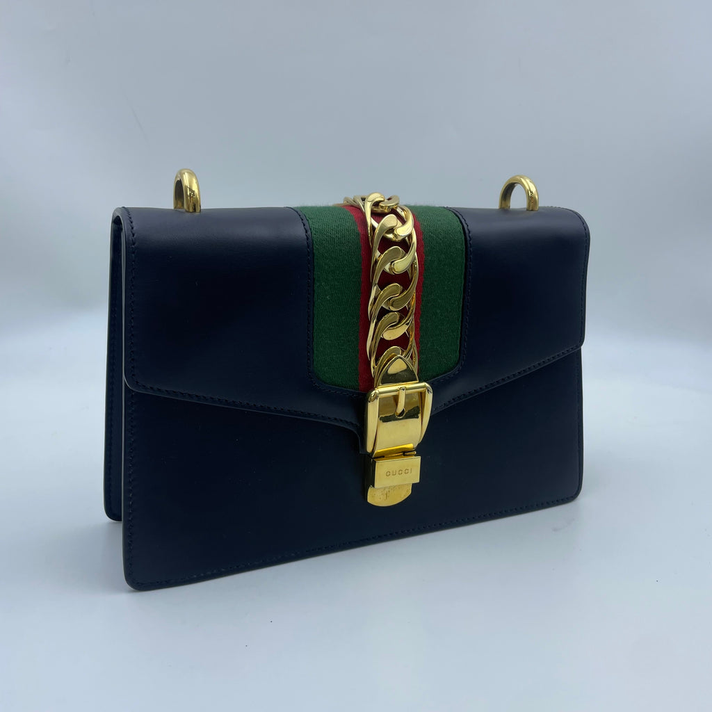 Gucci SYLVIE Metal Blue Satchel 524405-CVLEG-8638