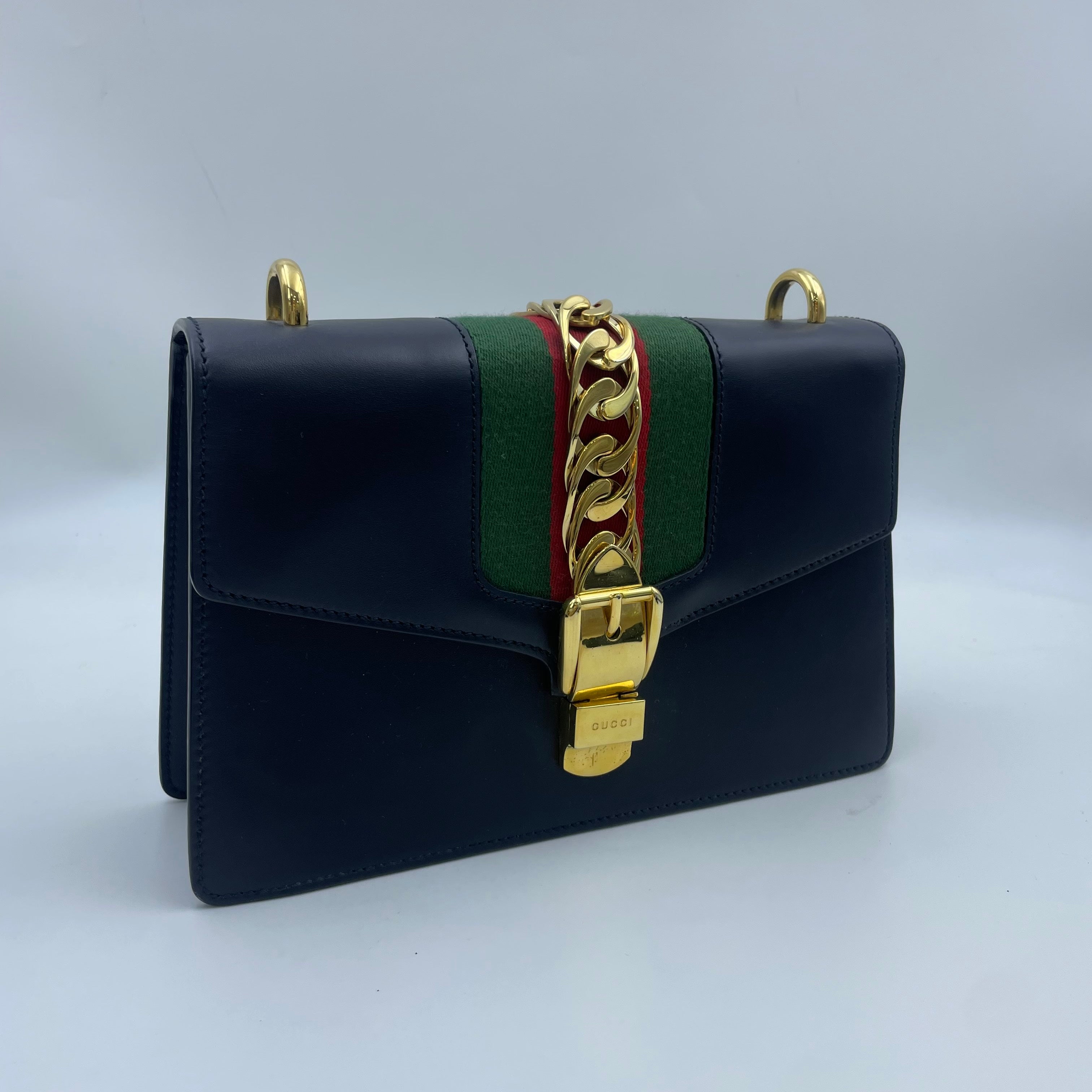 Gucci SYLVIE Metal Blue Satchel 524405-CVLEG-8638