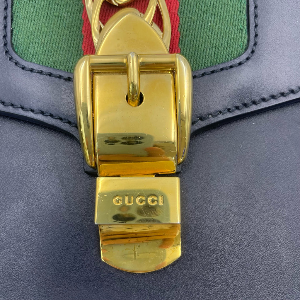 Gucci SYLVIE Metal Blue Satchel 524405-CVLEG-8638