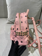 MCM Stark Bebe Boo Visetos Side-Trimmed Rivet Backpack Pink Backpack MMKEAVE17PZ001