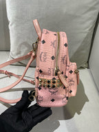 MCM Stark Bebe Boo Visetos Side-Trimmed Rivet Backpack Pink Backpack MMKEAVE17PZ001