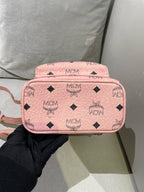 MCM Stark Bebe Boo Visetos Side-Trimmed Rivet Backpack Pink Backpack MMKEAVE17PZ001