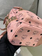 MCM Stark Bebe Boo Visetos Side-Trimmed Rivet Backpack Pink Backpack MMKEAVE17PZ001