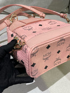 MCM Stark Bebe Boo Visetos Side-Trimmed Rivet Backpack Pink Backpack MMKEAVE17PZ001