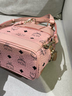 MCM Stark Bebe Boo Visetos Side-Trimmed Rivet Backpack Pink Backpack MMKEAVE17PZ001