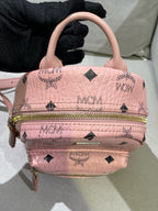 MCM Stark Bebe Boo Visetos Side-Trimmed Rivet Backpack Pink Backpack MMKEAVE17PZ001