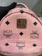 MCM Stark Bebe Boo Visetos Side-Trimmed Rivet Backpack Pink Backpack MMKEAVE17PZ001