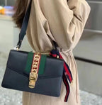Gucci SYLVIE Metal Blue Satchel 524405-CVLEG-8638