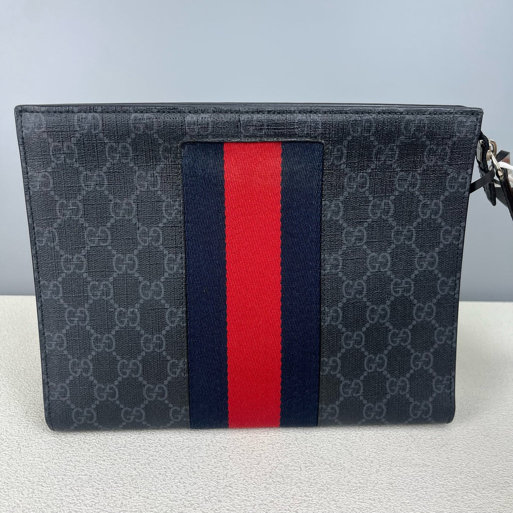 Gucci Striped Web GG Supreme canvas clutch bag Canvas Clutch 475316 KHN4C 1095