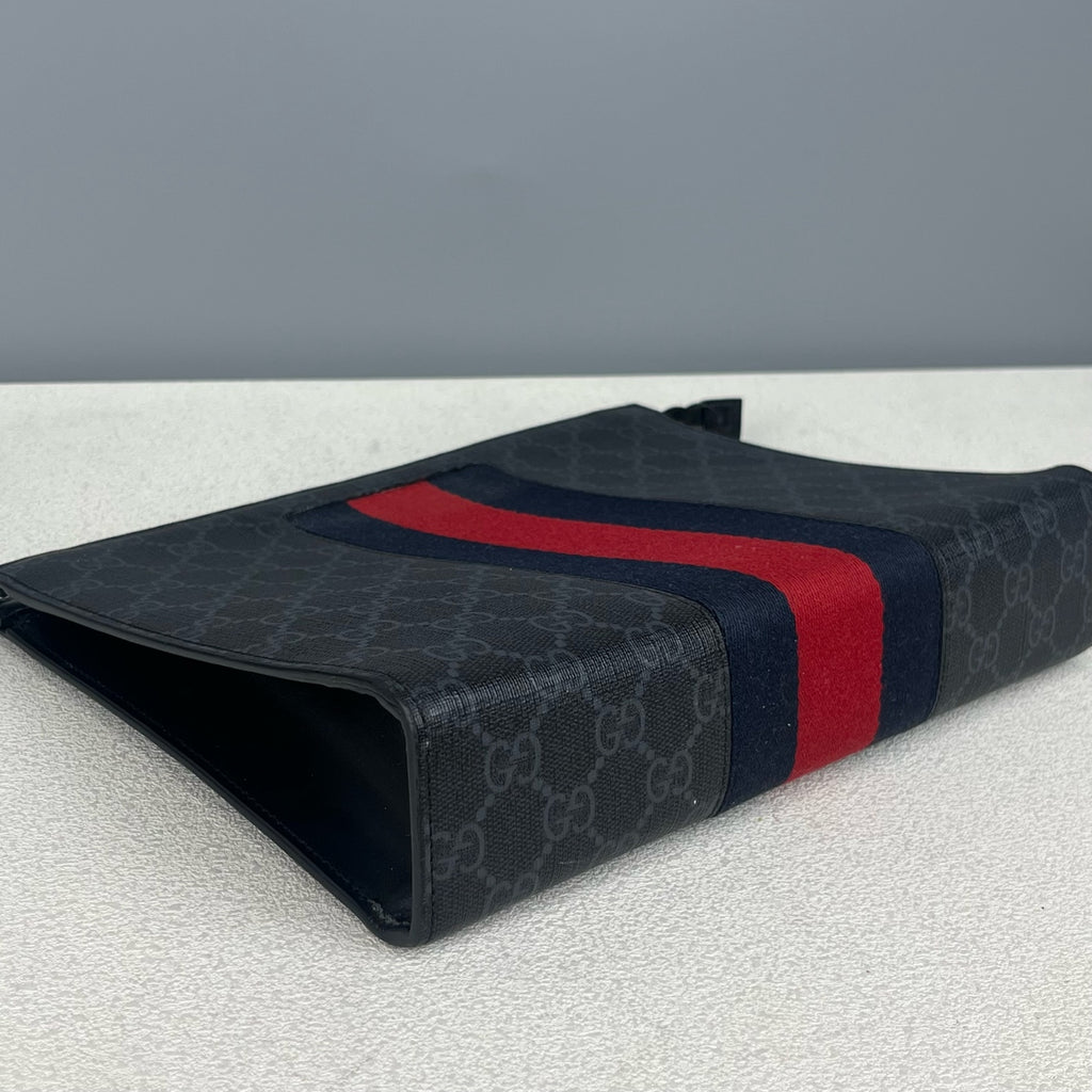 Gucci Striped Web GG Supreme canvas clutch bag Canvas Clutch 475316 KHN4C 1095