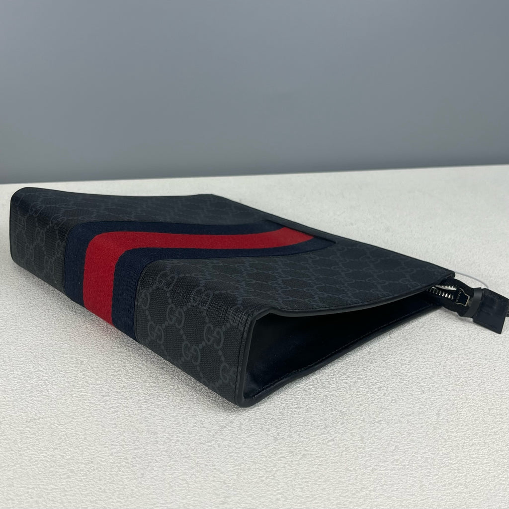 Gucci Striped Web GG Supreme canvas clutch bag Canvas Clutch 475316 KHN4C 1095