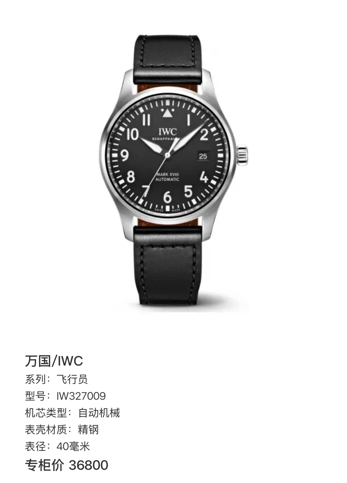 IWC Pilot 40 millimeters IW327009