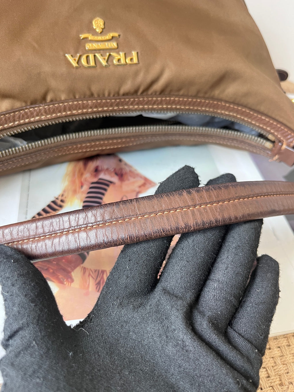 Prada Cordura Brown Shoulder Bag