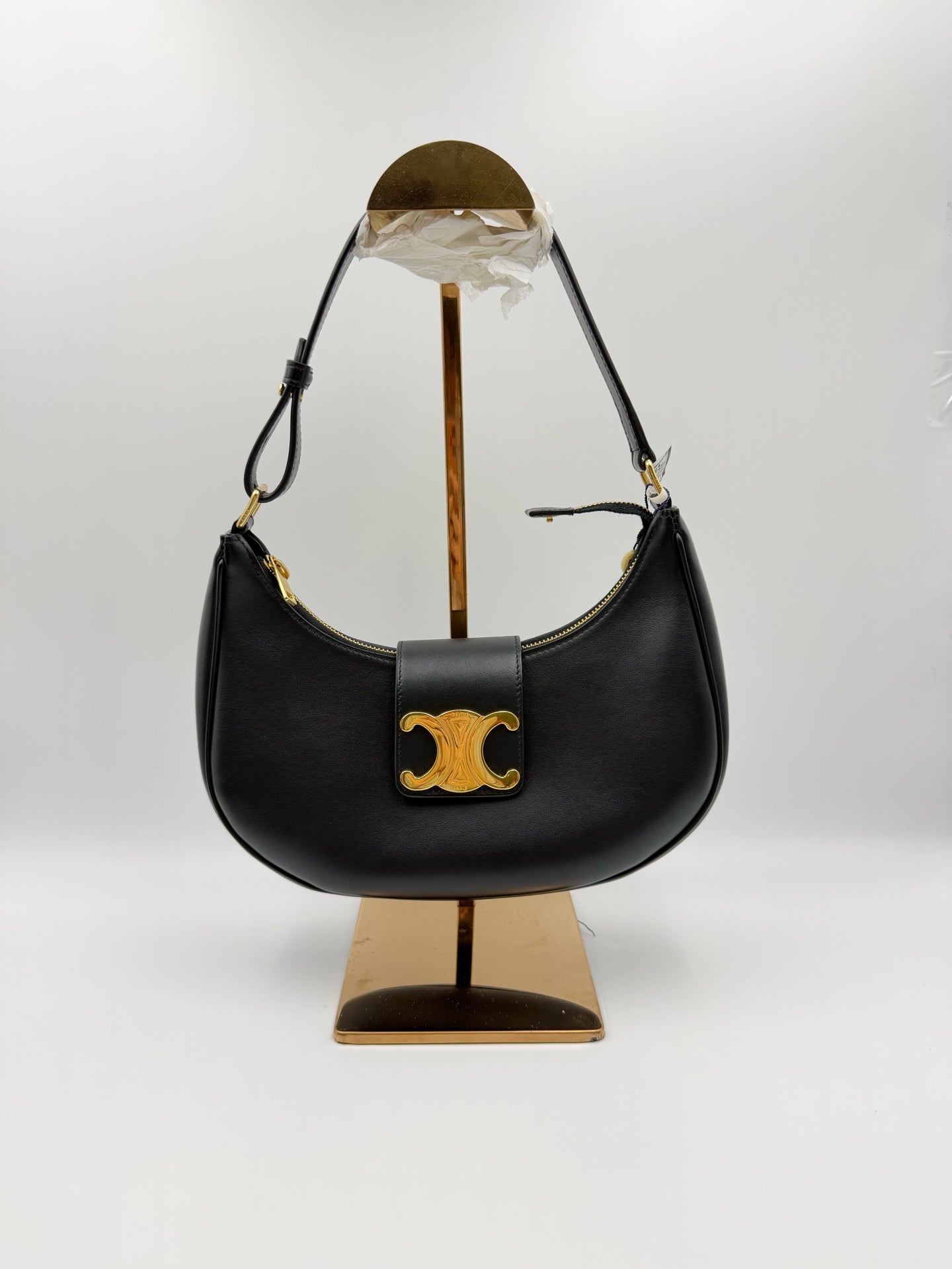 Celine AVA TRIOMPHE smooth cowhide leather handbag Black 114493DGQ.38NO