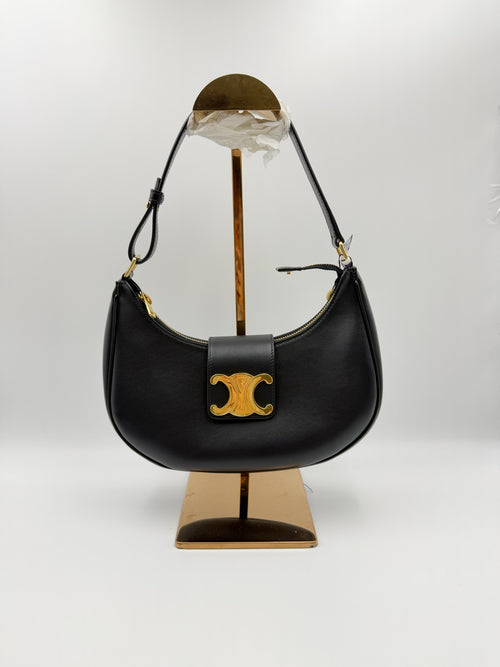 Celine AVA TRIOMPHE smooth cowhide leather handbag Black 114493DGQ.38NO