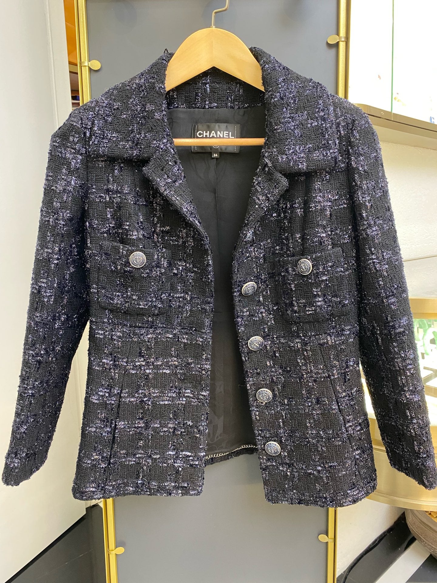 Chanel Tweed Black Coat