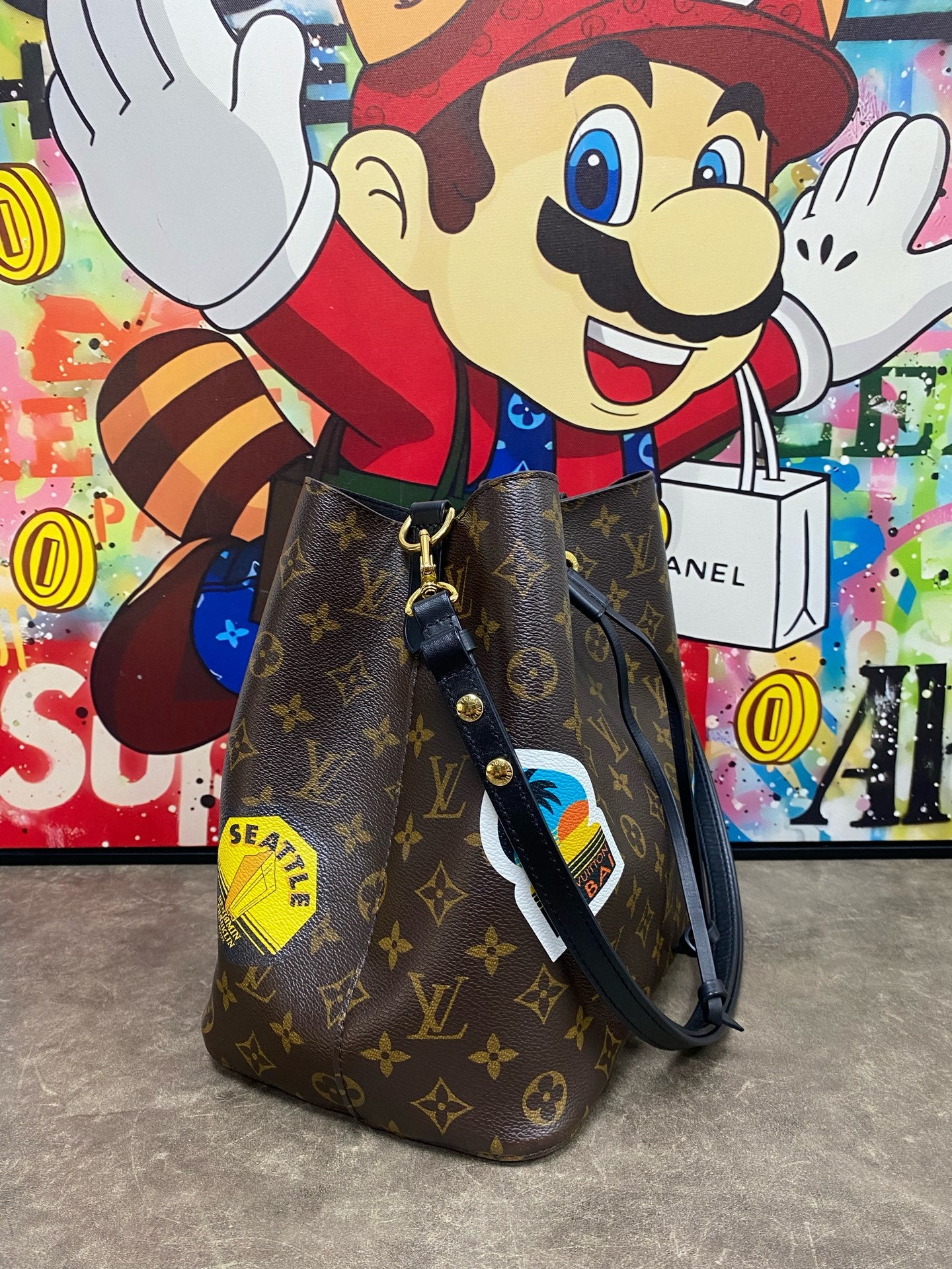 Louis Vuitton Canvas Black Bucket & Drawstring Bag