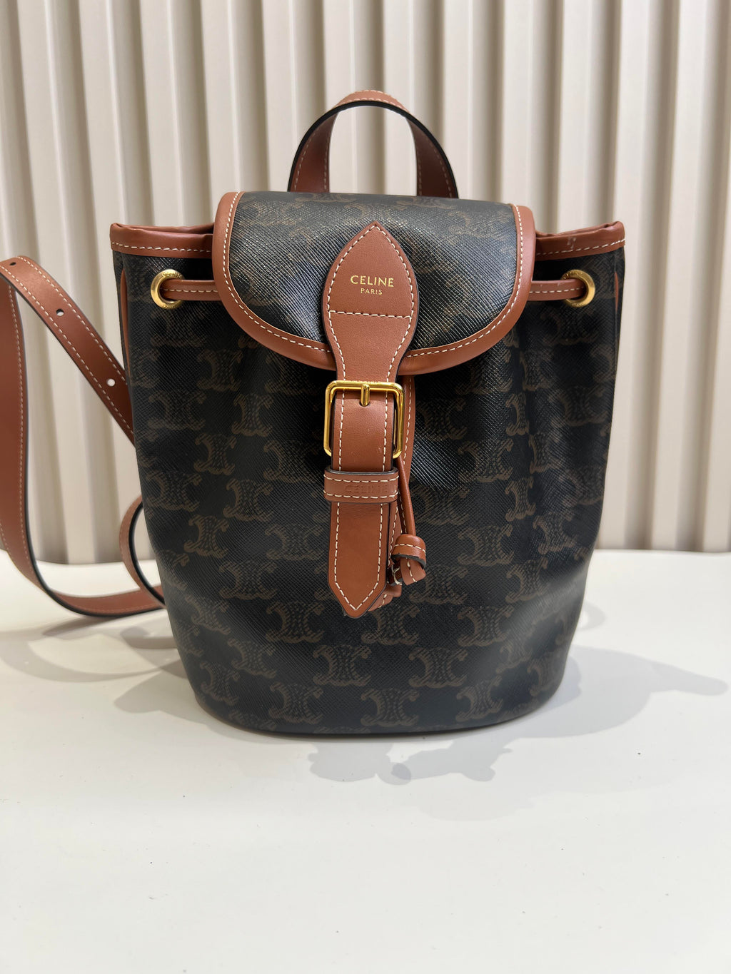 Celine FOLCO logo-print calf leather mini backpack Leather Backpack 7 x 8 x 4 inches (17 x 20 x 10 centimeters) 197662CAS.04LU