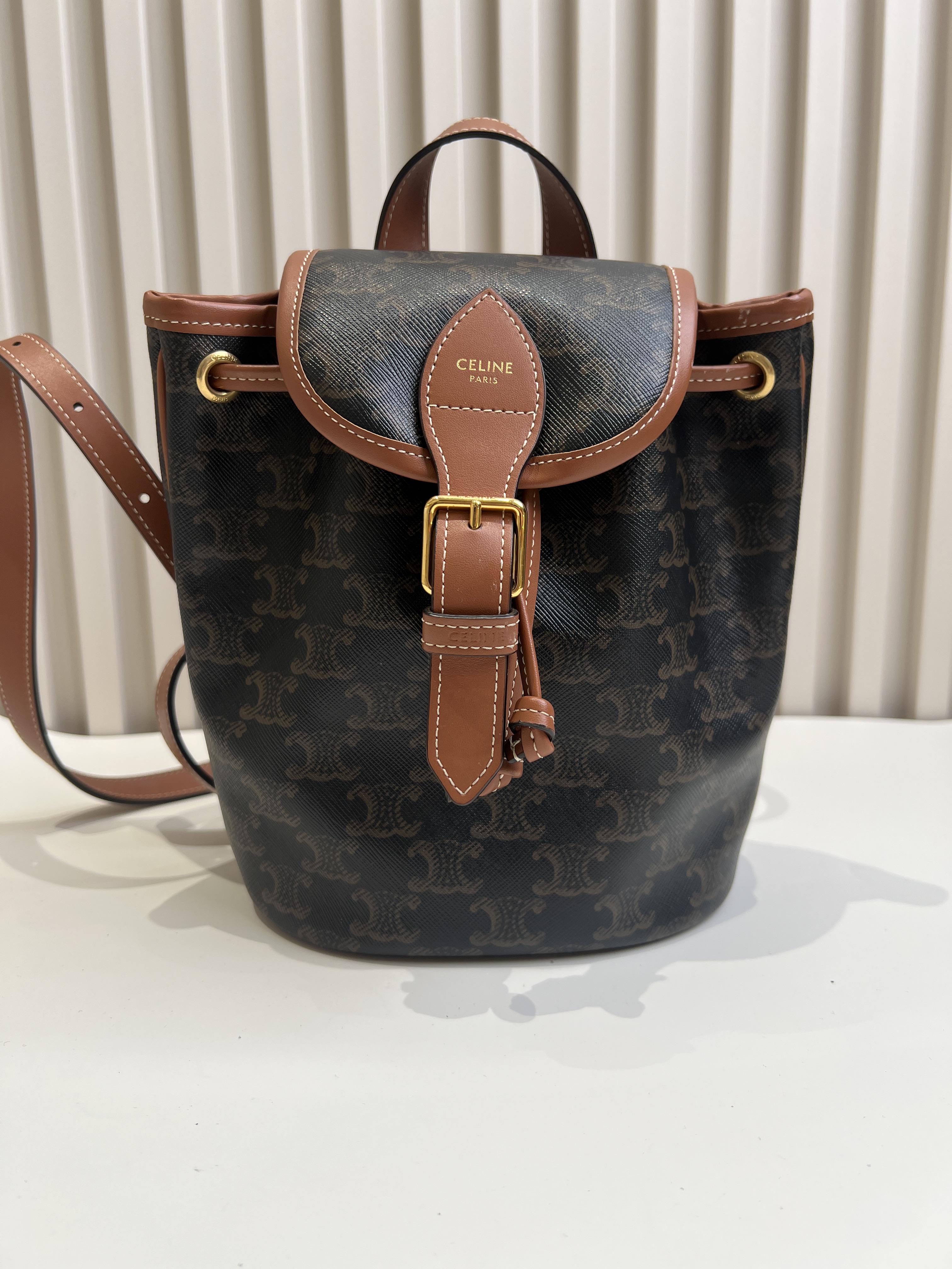 Celine FOLCO logo-print calf leather mini backpack Leather Backpack 7 x 8 x 4 inches (17 x 20 x 10 centimeters) 197662CAS.04LU