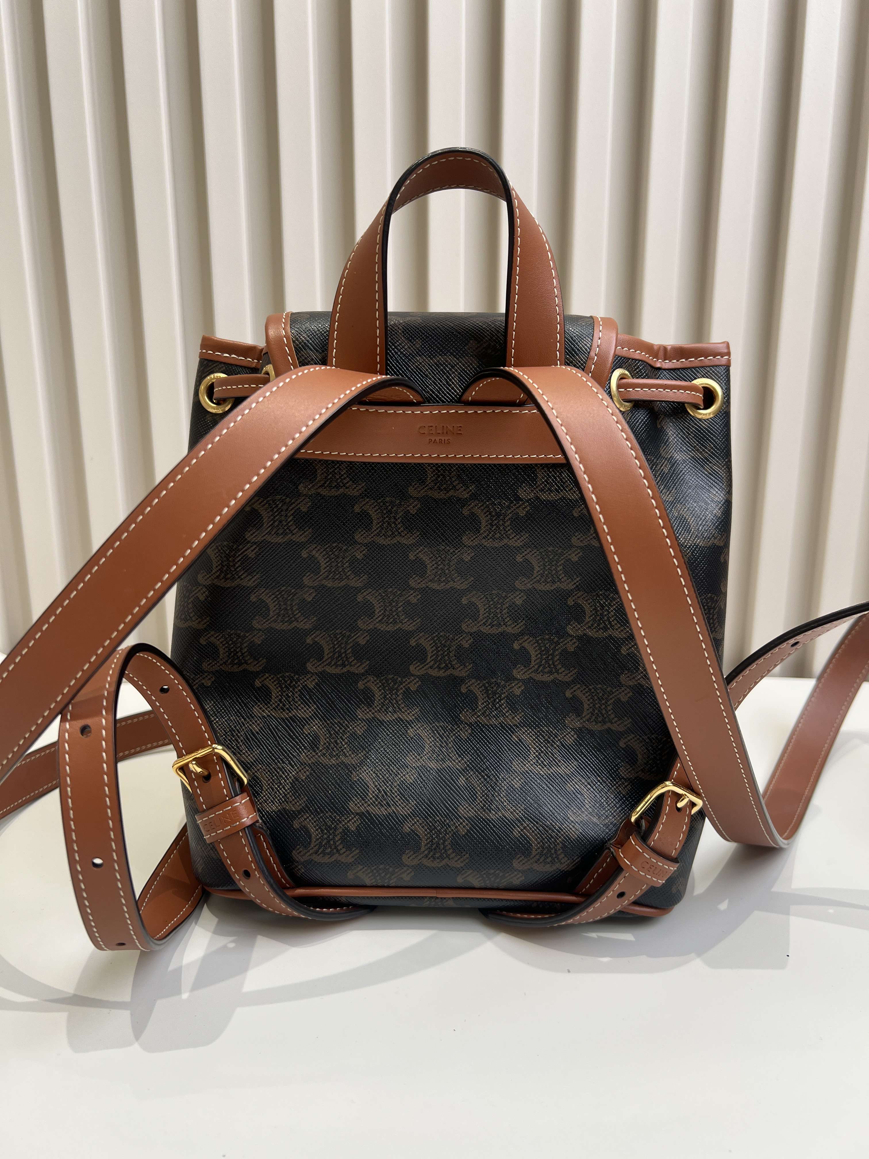 Celine FOLCO logo-print calf leather mini backpack Leather Backpack 7 x 8 x 4 inches (17 x 20 x 10 centimeters) 197662CAS.04LU
