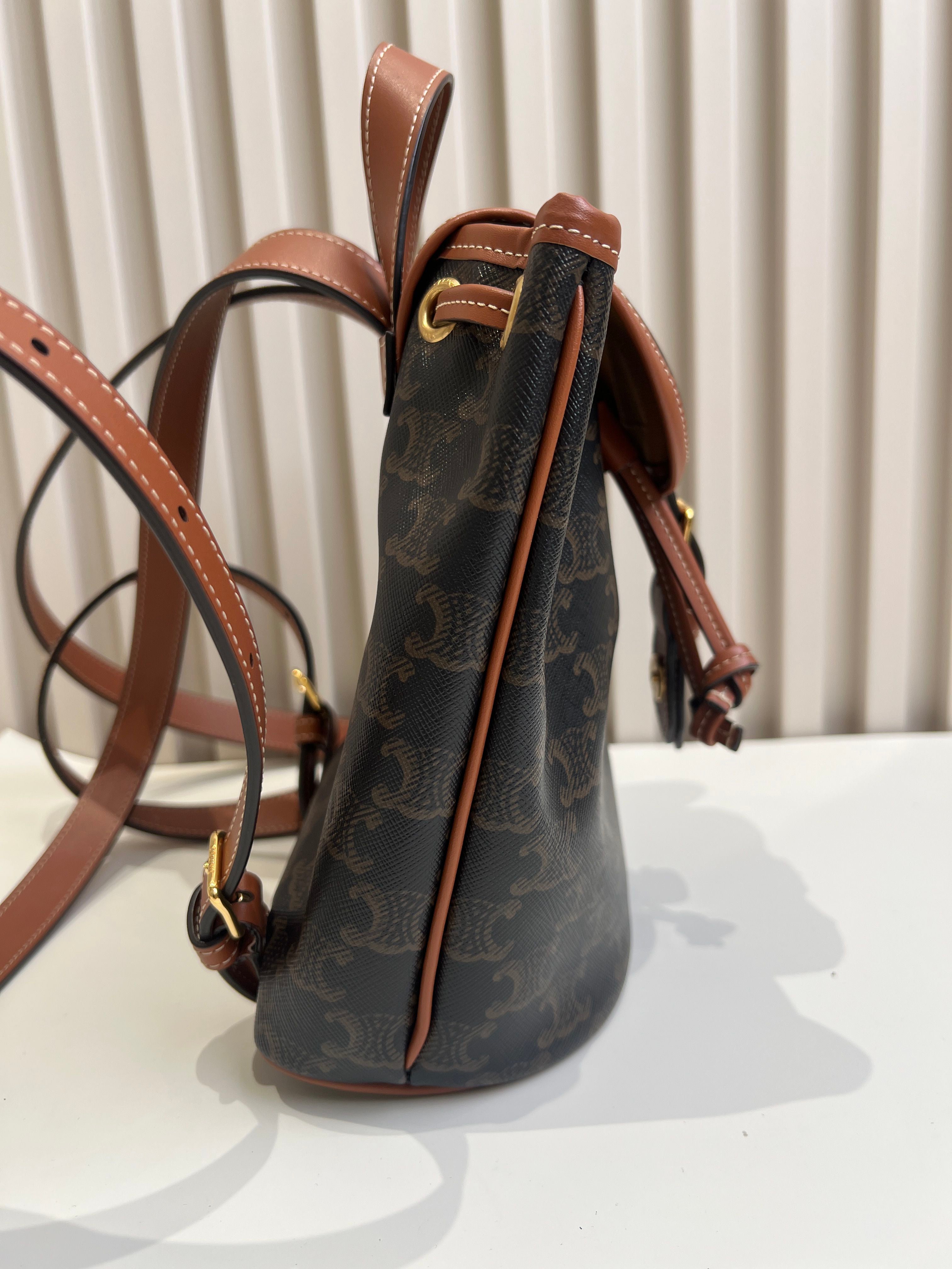 Celine FOLCO logo-print calf leather mini backpack Leather Backpack 7 x 8 x 4 inches (17 x 20 x 10 centimeters) 197662CAS.04LU