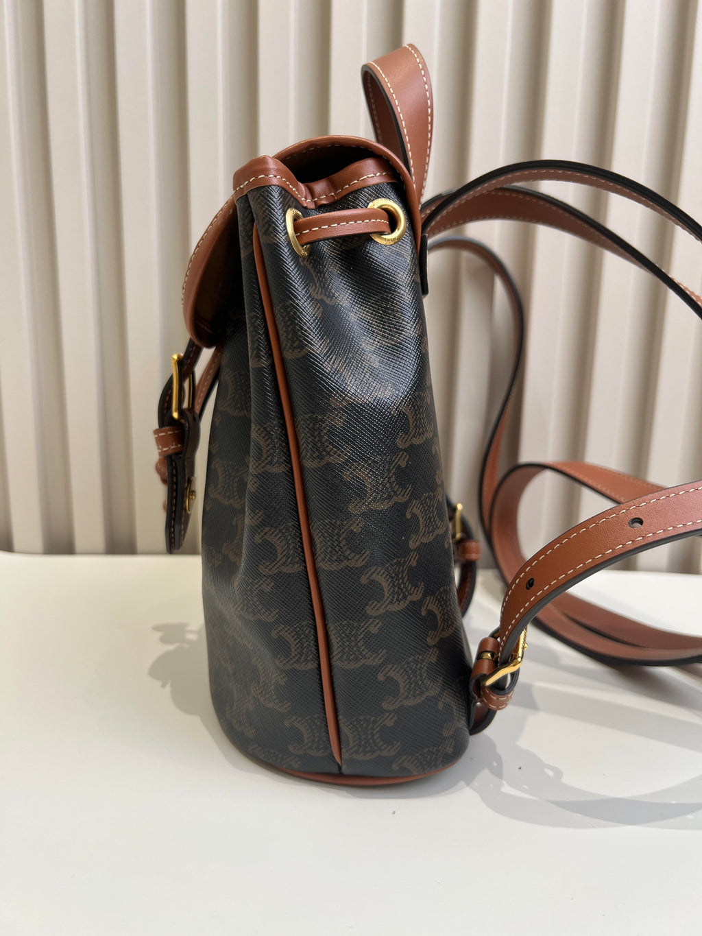 Celine FOLCO logo-print calf leather mini backpack Leather Backpack 7 x 8 x 4 inches (17 x 20 x 10 centimeters) 197662CAS.04LU