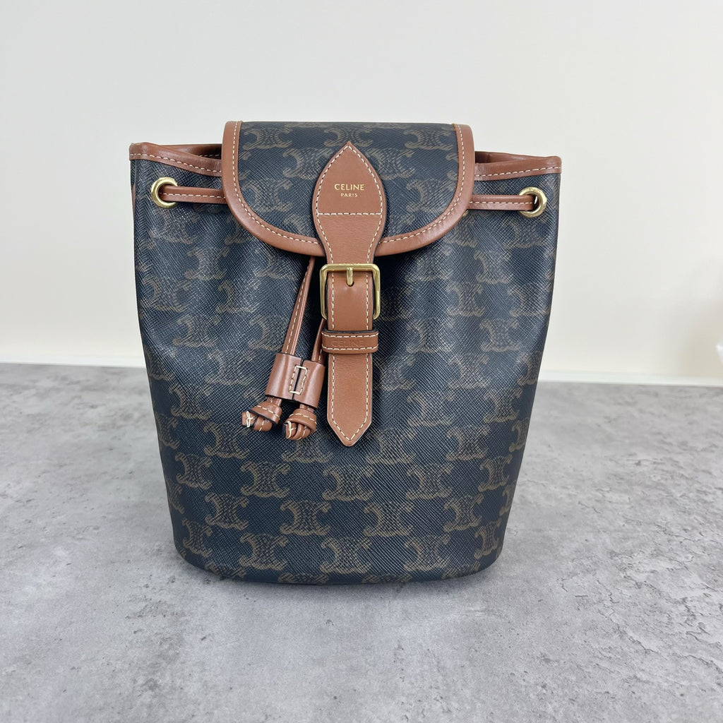 Celine FOLCO logo-print calf leather mini backpack Brown Backpack 197662CAS.04LU