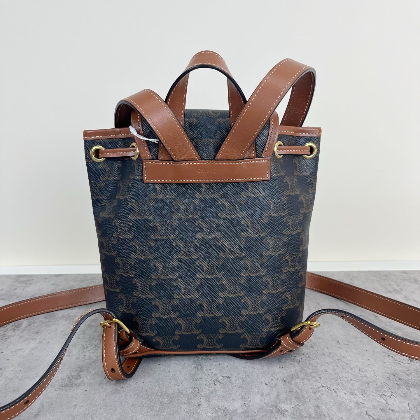 Celine FOLCO logo-print calf leather mini backpack Brown Backpack 197662CAS.04LU