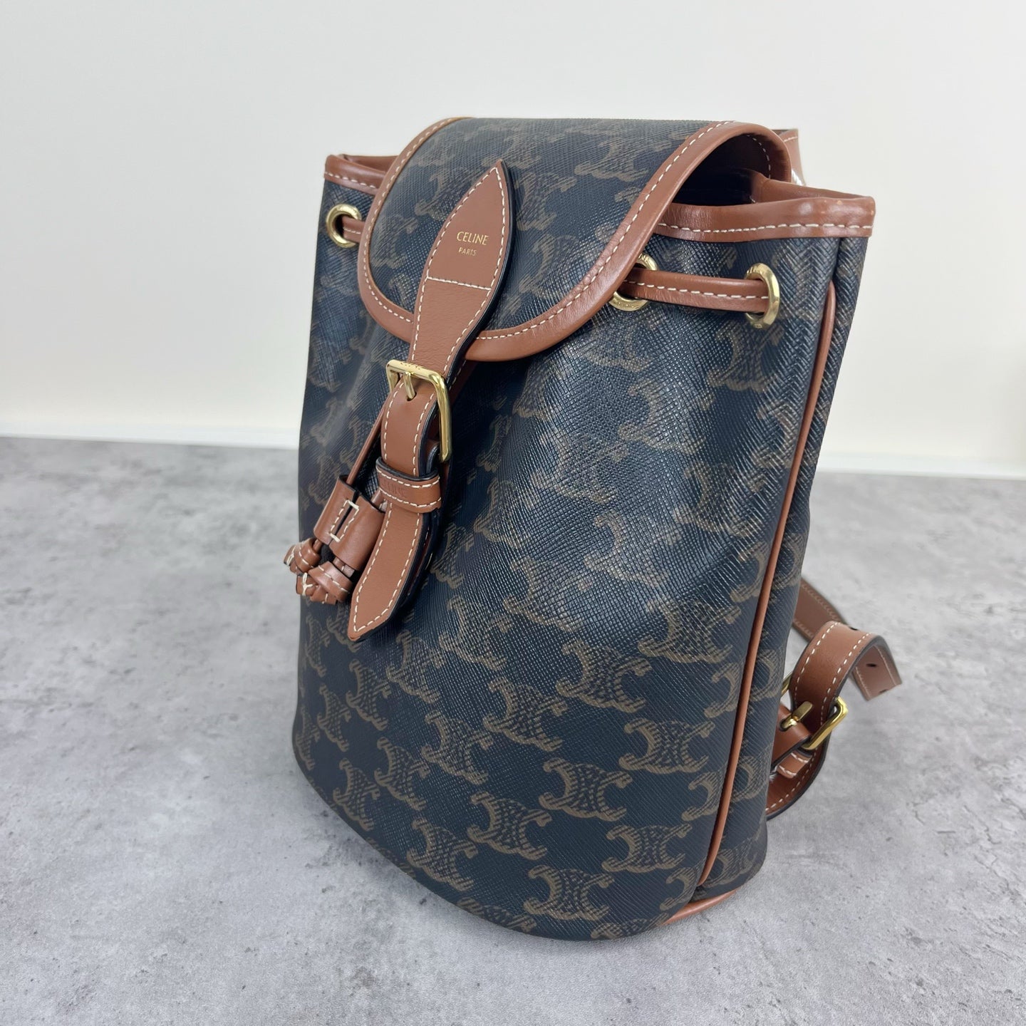 Celine FOLCO logo-print calf leather mini backpack Brown Backpack 197662CAS.04LU