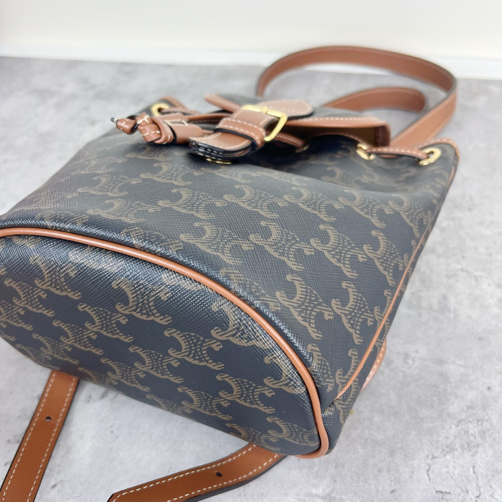 Celine FOLCO logo-print calf leather mini backpack Brown Backpack 197662CAS.04LU
