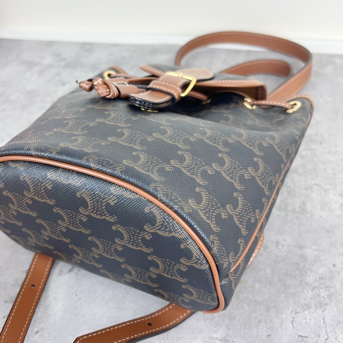 Celine FOLCO logo-print calf leather mini backpack Brown Backpack 197662CAS.04LU