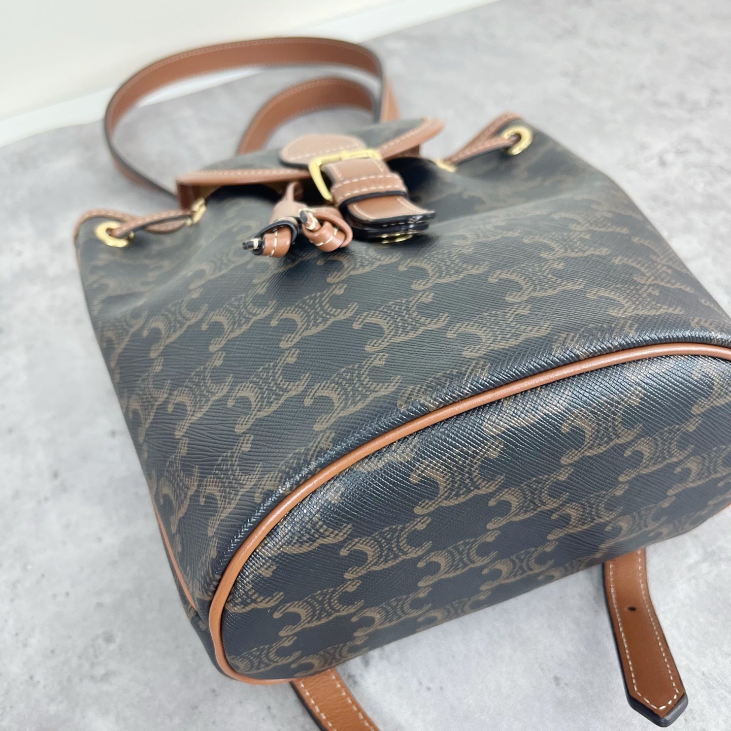 Celine FOLCO logo-print calf leather mini backpack Brown Backpack 197662CAS.04LU