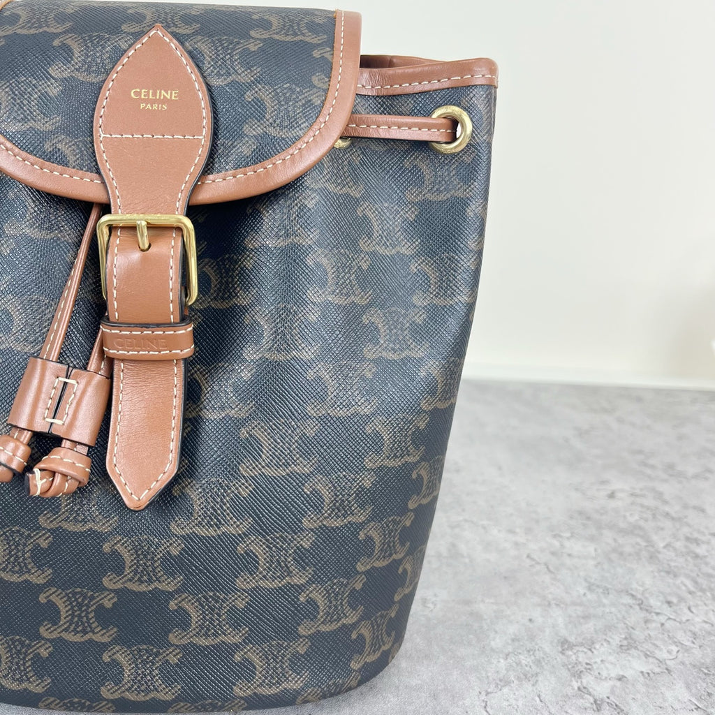 Celine FOLCO logo-print calf leather mini backpack Brown Backpack 197662CAS.04LU