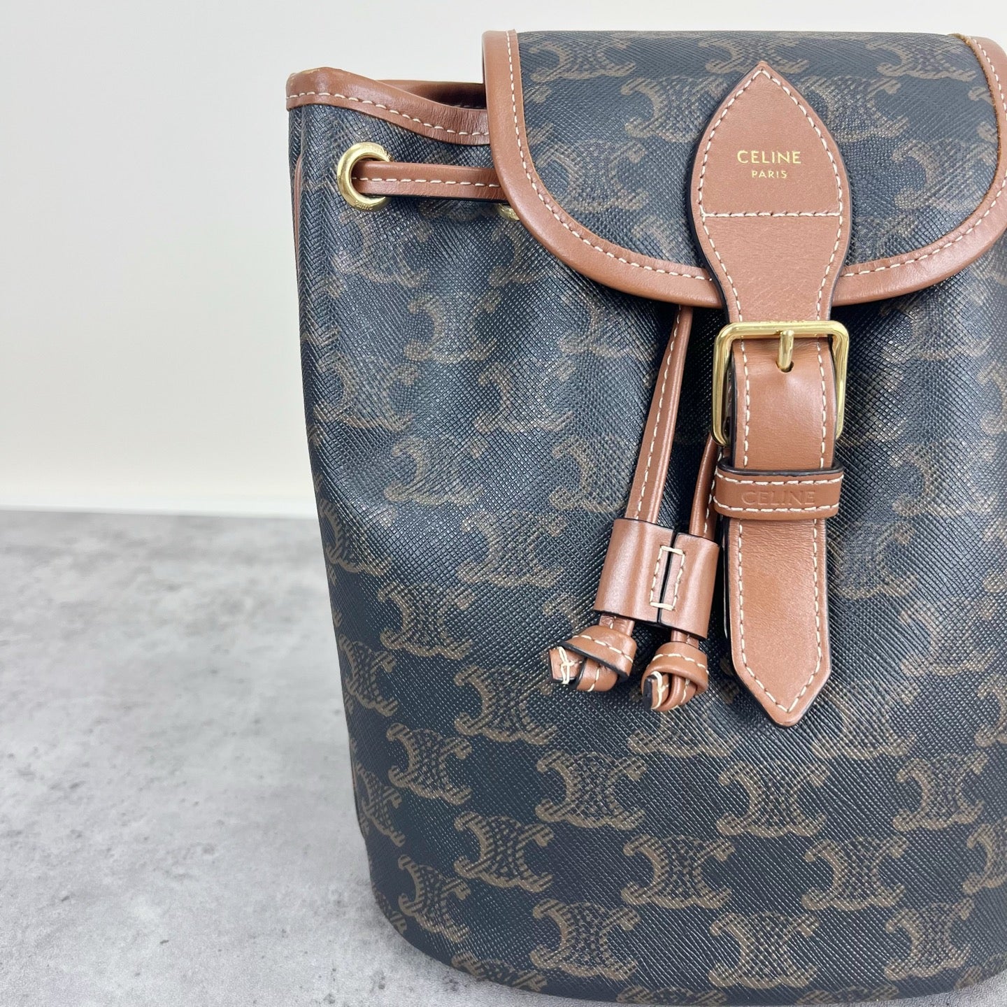 Celine FOLCO logo-print calf leather mini backpack Brown Backpack 197662CAS.04LU