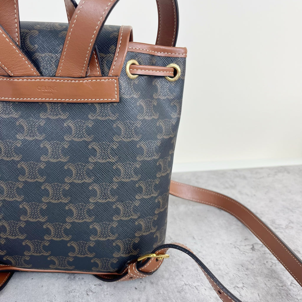 Celine FOLCO logo-print calf leather mini backpack Brown Backpack 197662CAS.04LU