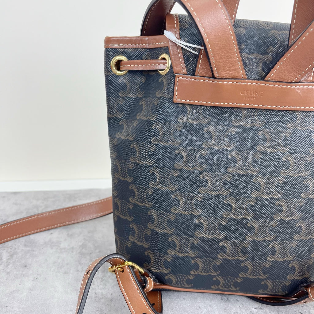 Celine FOLCO logo-print calf leather mini backpack Brown Backpack 197662CAS.04LU