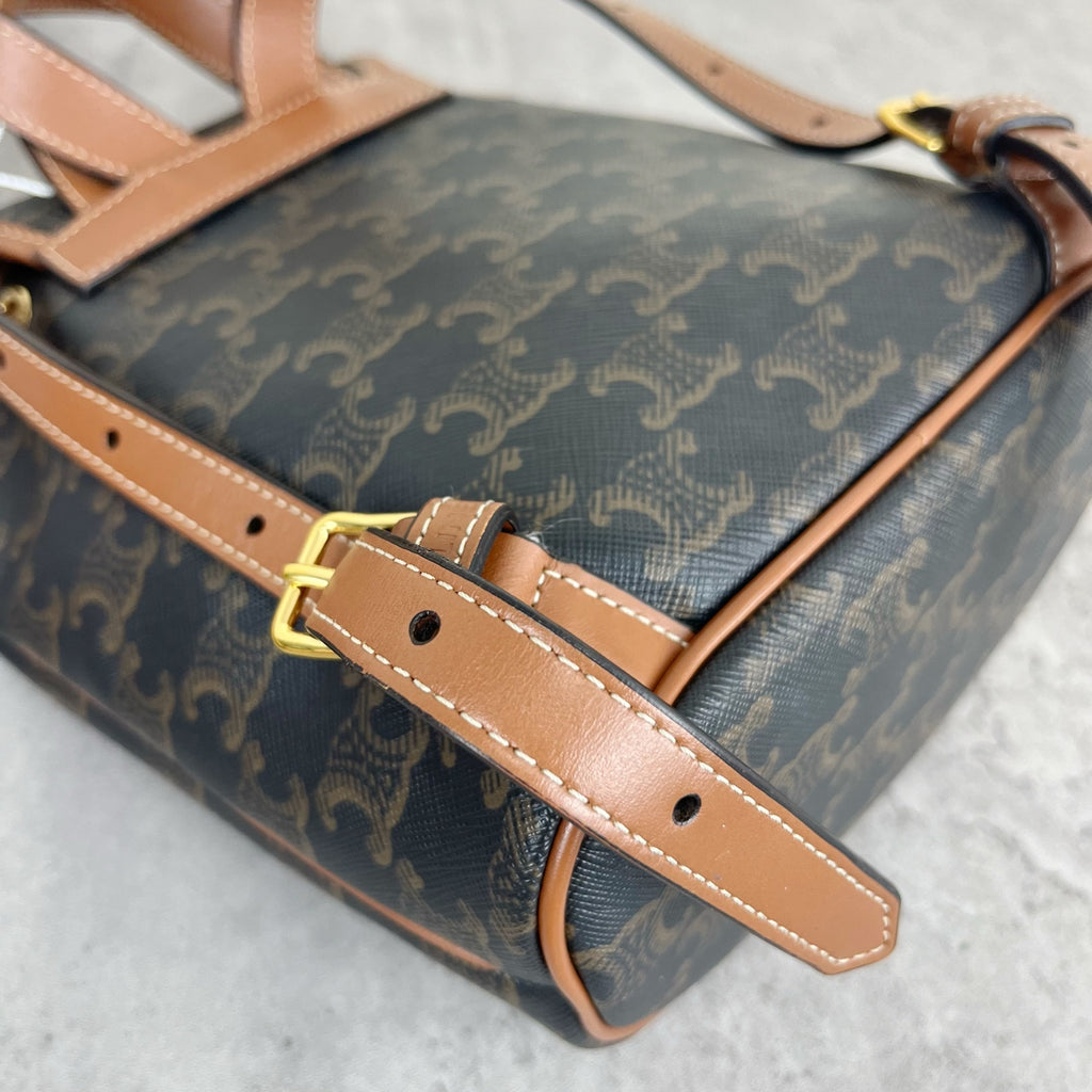 Celine FOLCO logo-print calf leather mini backpack Brown Backpack 197662CAS.04LU
