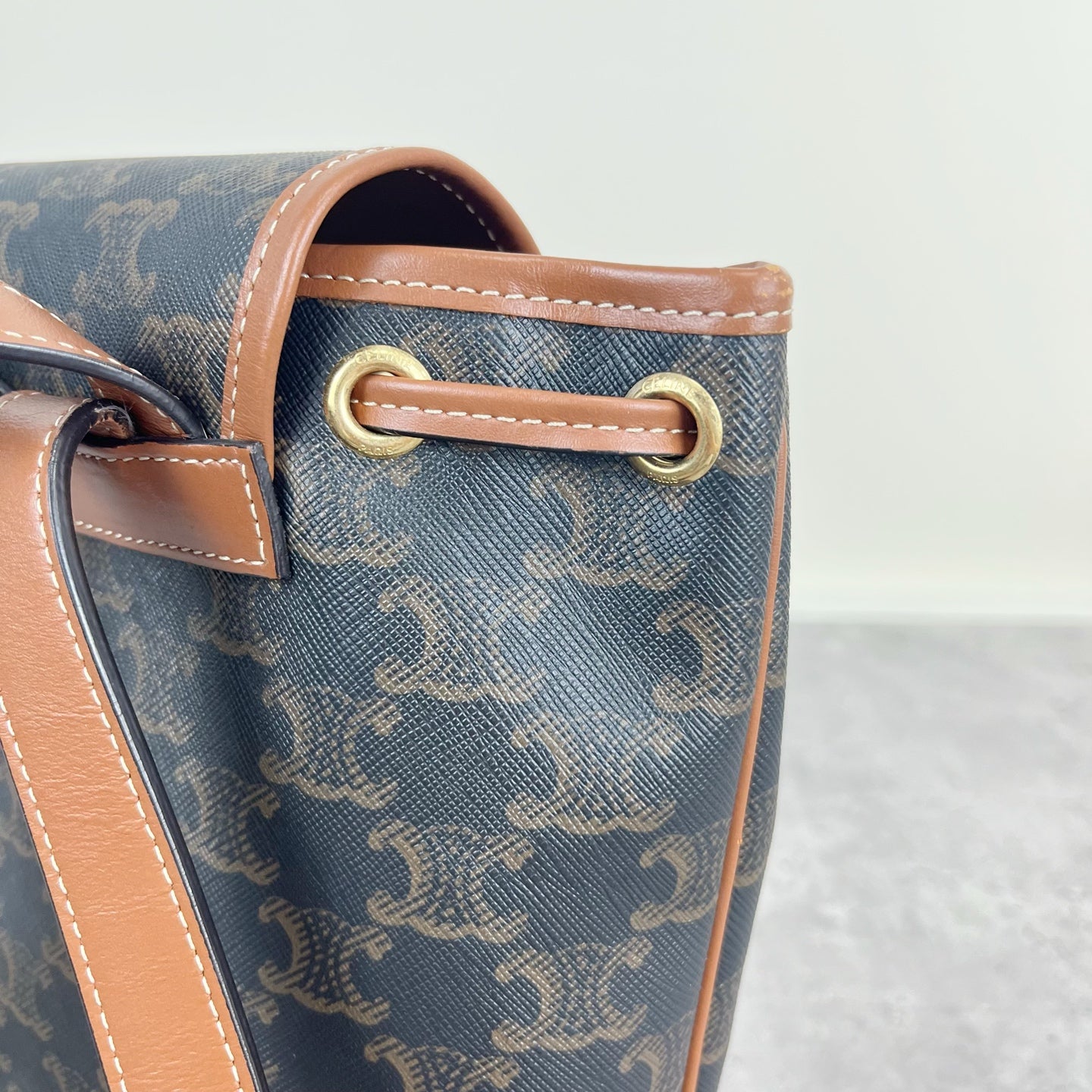 Celine FOLCO logo-print calf leather mini backpack Brown Backpack 197662CAS.04LU