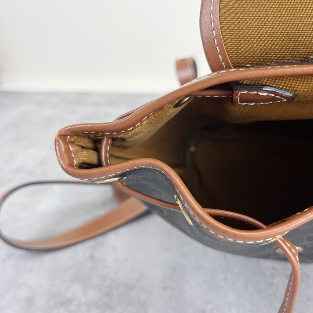 Celine FOLCO logo-print calf leather mini backpack Brown Backpack 197662CAS.04LU