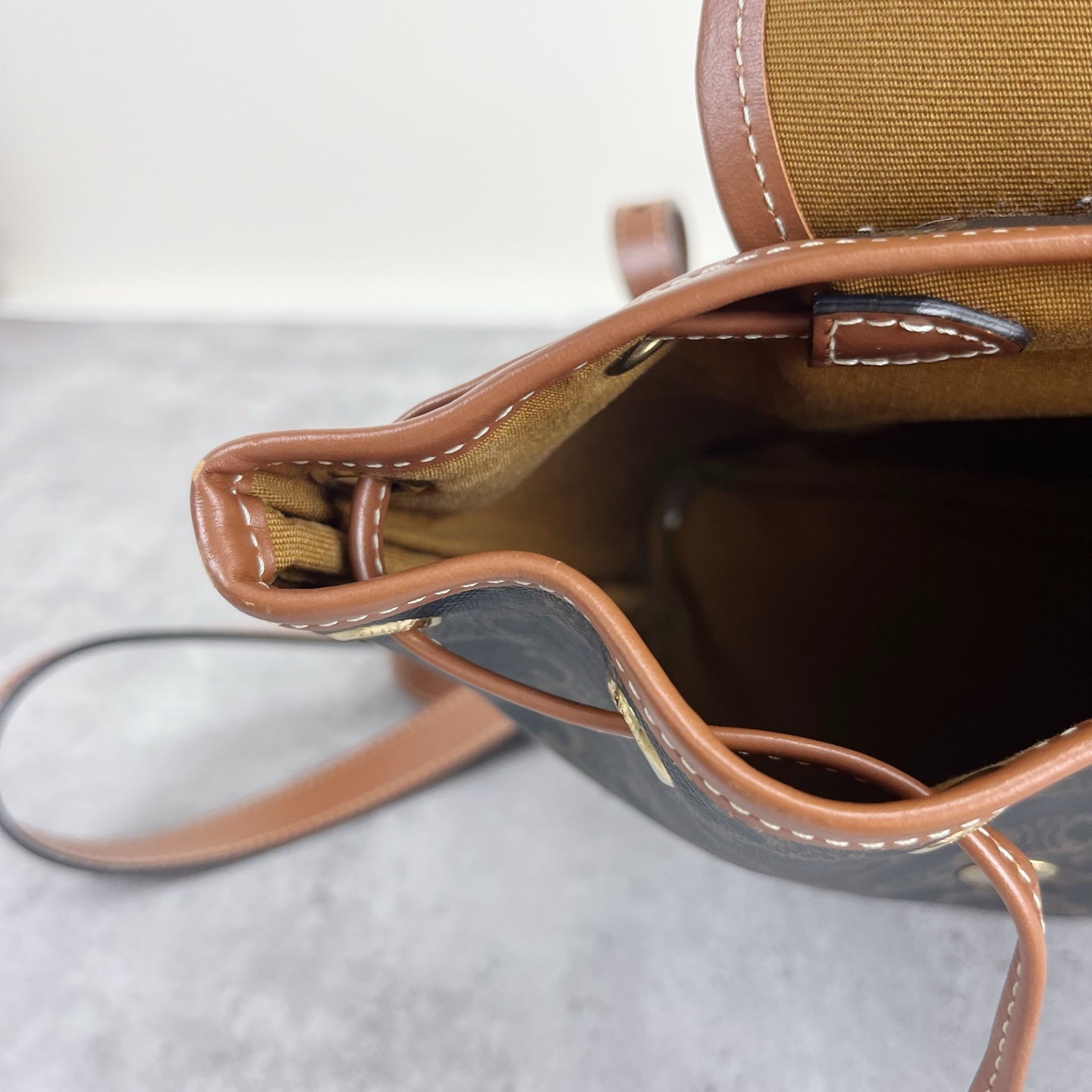 Celine FOLCO logo-print calf leather mini backpack Brown Backpack 197662CAS.04LU